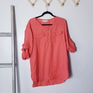 JONES NEW YORK SPORT CORAL ORANGE WITH ZIPPER AND POCKETS BLOUSE SIZE LARGE